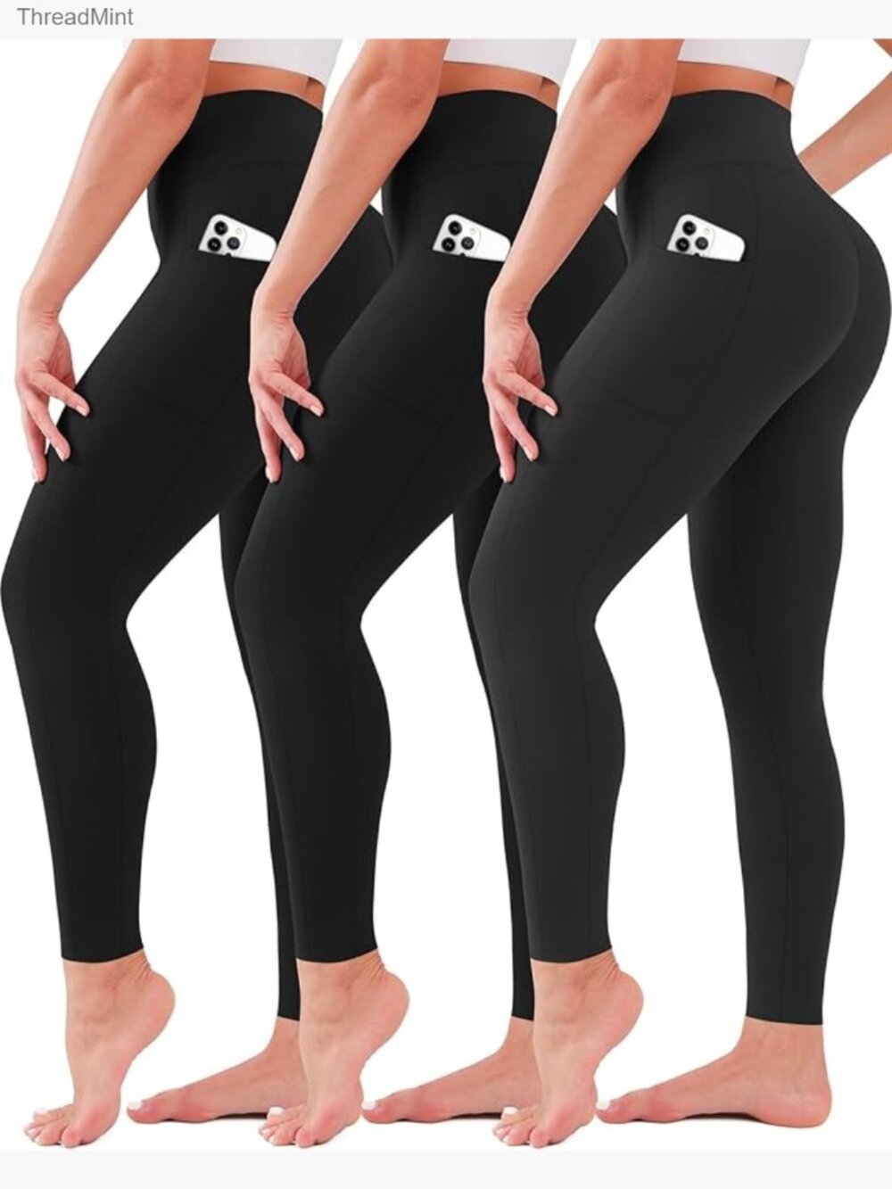 3 Pack High Waisted Yoga Leggings with Pockets Tummy Control
